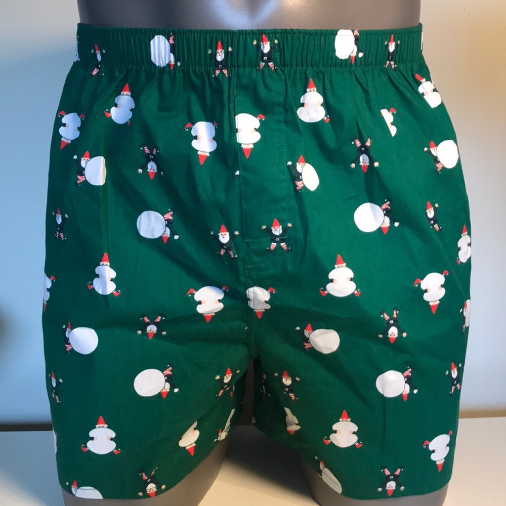 Christmas Elves making Snowballs Boxer Shorts MED - Picture 1 of 8